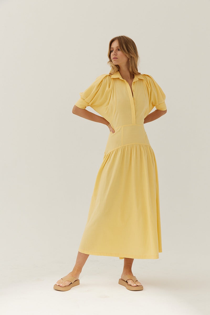 SOVERE STUDIO - Hush Midi Shirt Dress (Butter)