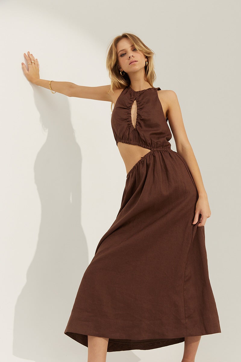 Elysian Collective Sovere Studio Mode Midi Dress Chocolate