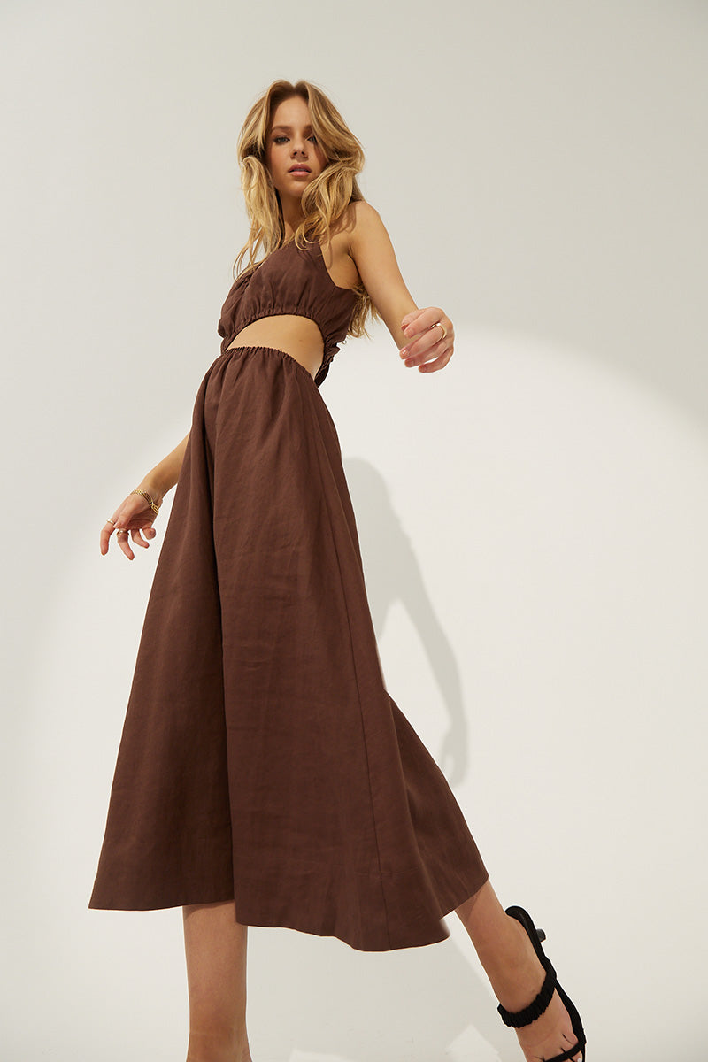 Elysian Collective Sovere Studio Mode Midi Dress Chocolate