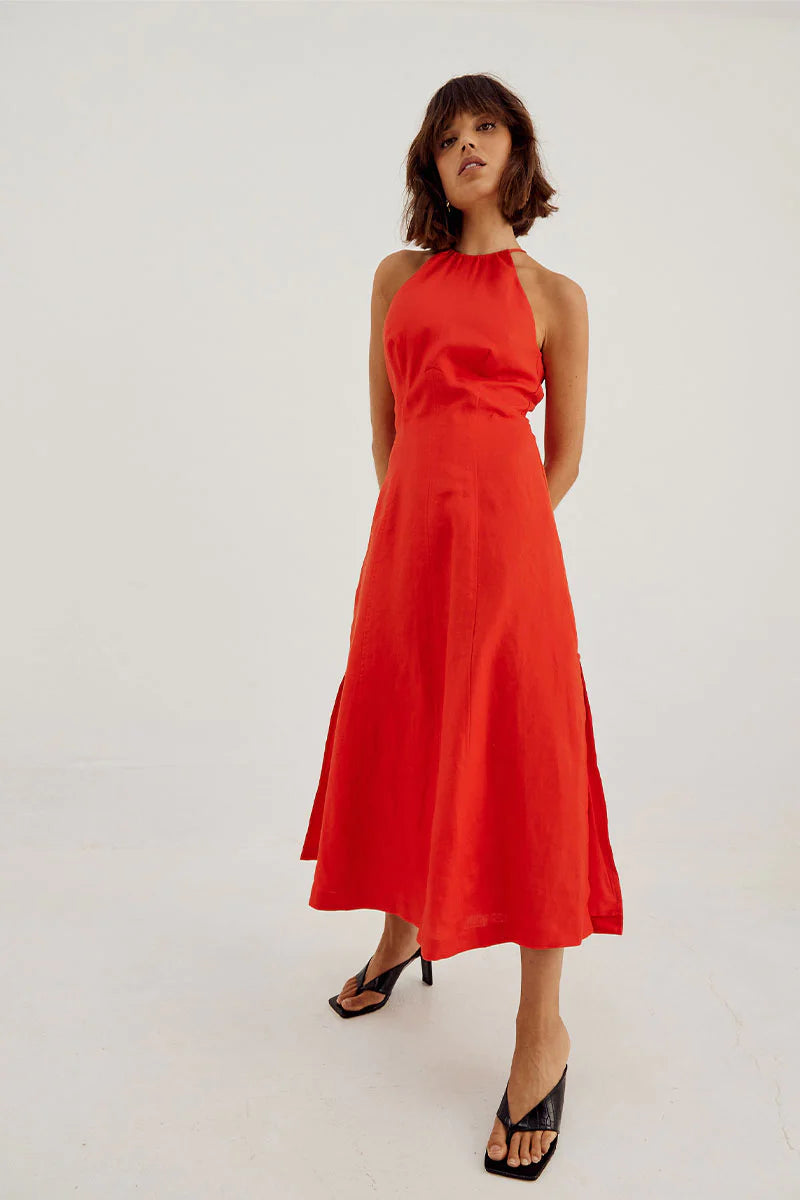 Elysian Collective Sovere Studio Relish Halter Midi Dress Solar Red