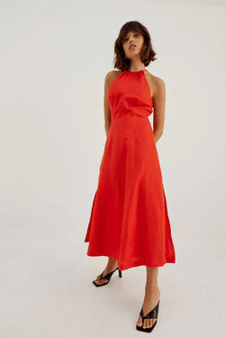 Red halter 2025 midi dress