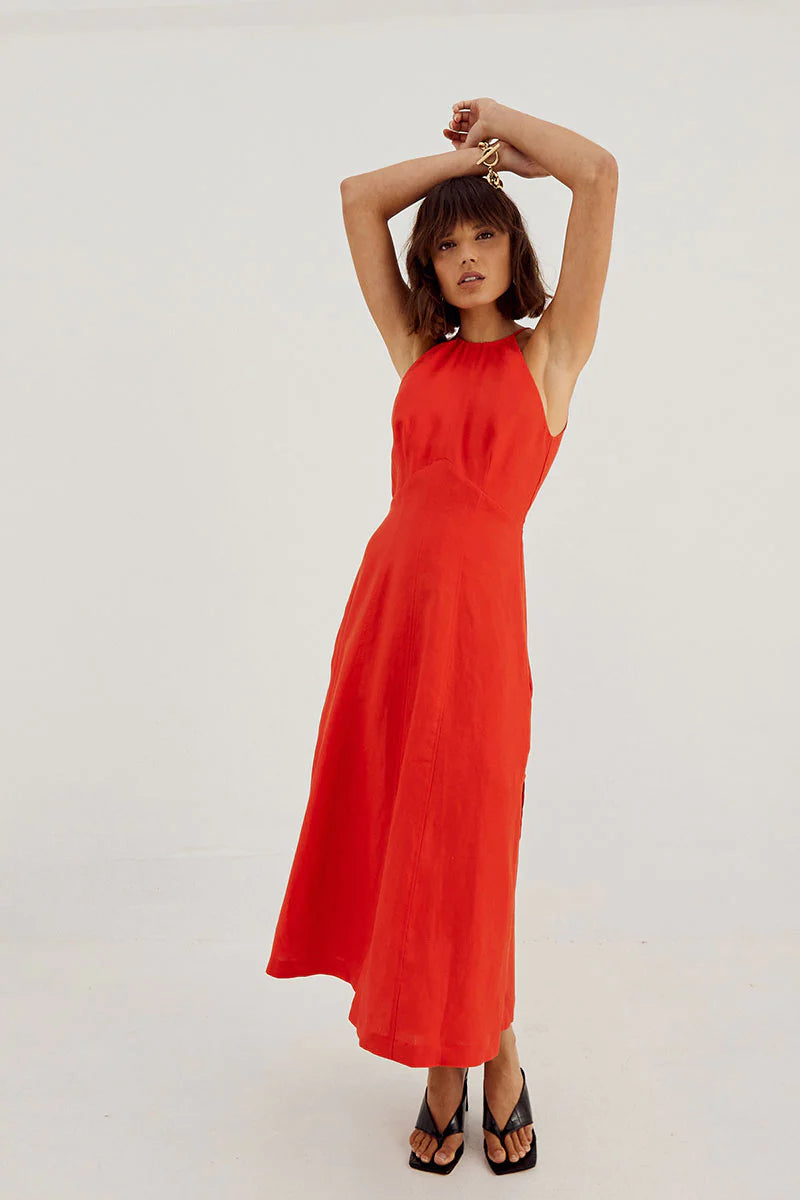 Elysian Collective Sovere Studio Relish Halter Midi Dress Solar Red