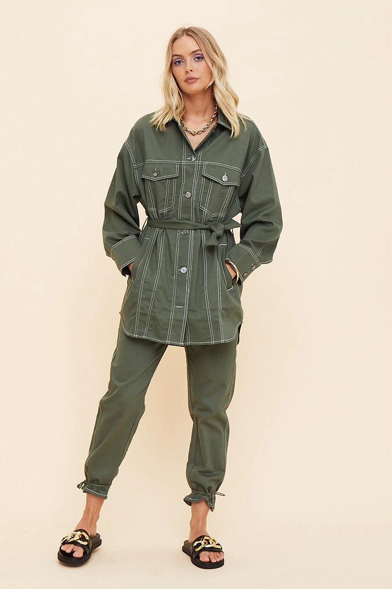 Elysian Collective Suboo Abbie Oversize Long Sleeve Panelled Jacket Olive