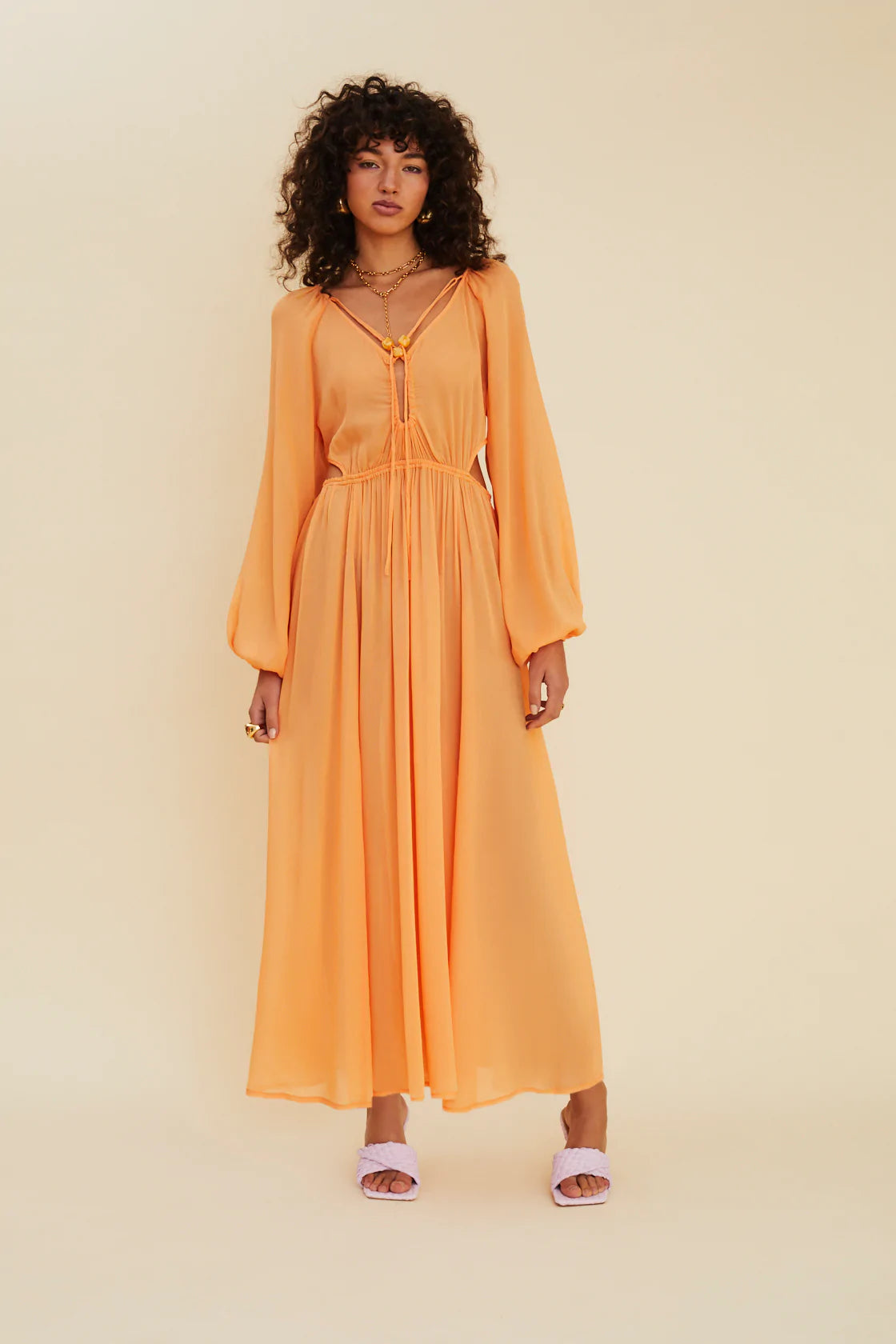 Elysian Collective Suboo Aura Long Sleeve Cutout Midi Dress Melon