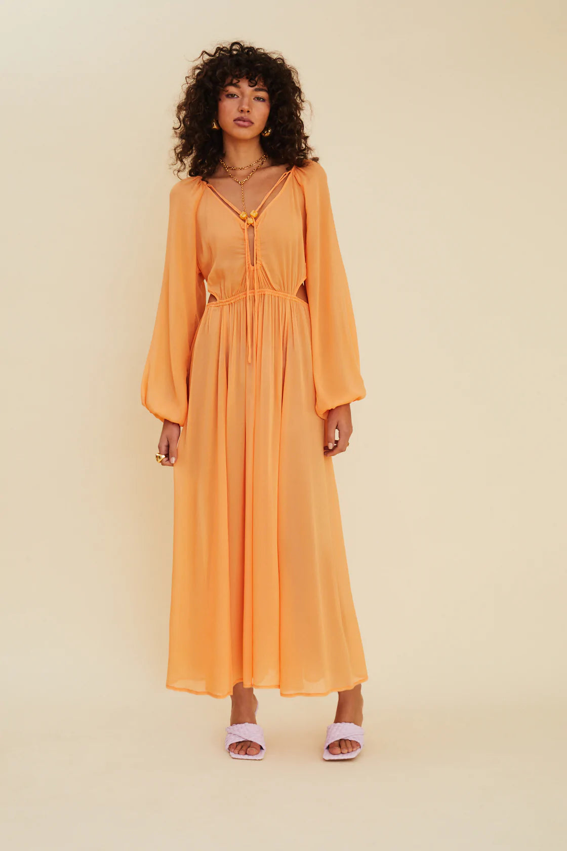 Elysian Collective Suboo Aura Long Sleeve Cutout Midi Dress Melon