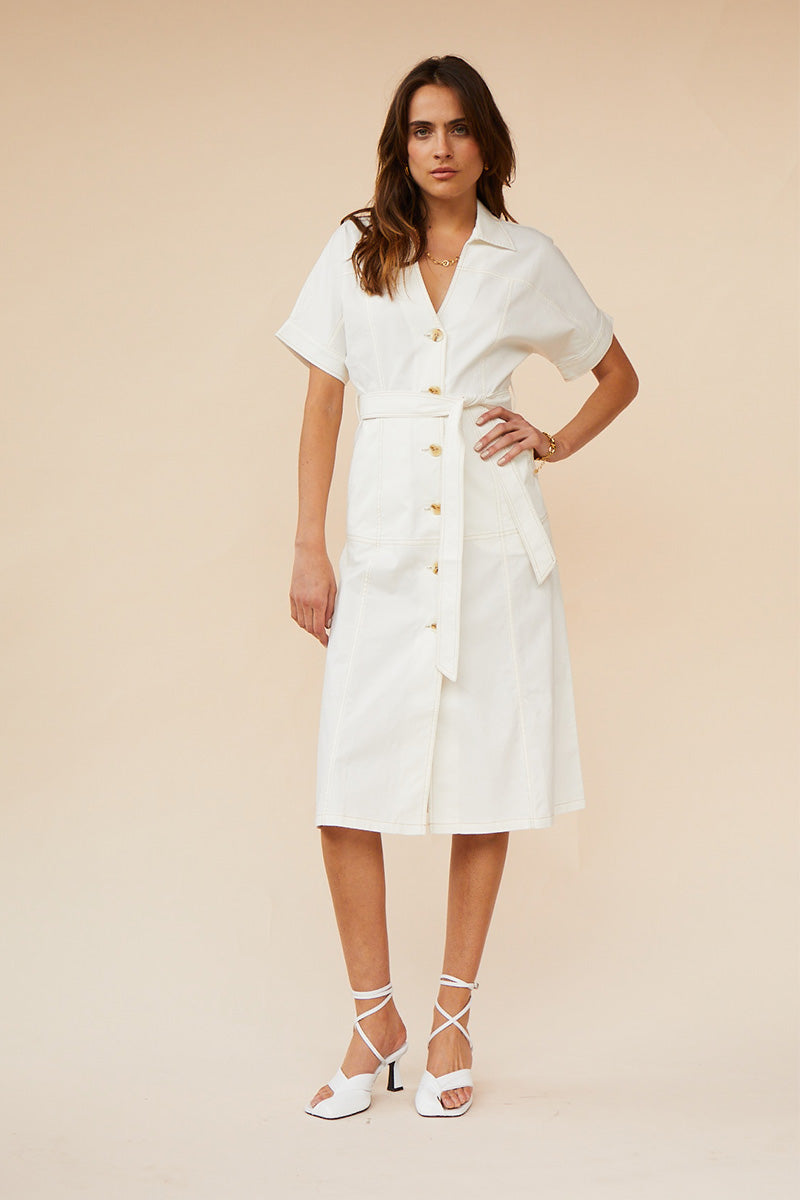 Elysian Collective Suboo Bernie Button Front Midi Dress Ivory