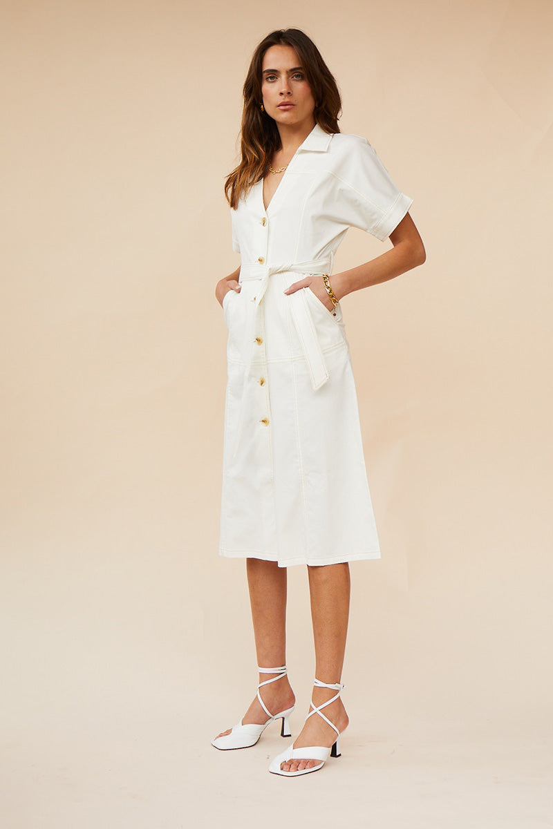 Elysian Collective Suboo Bernie Button Front Midi Dress Ivory