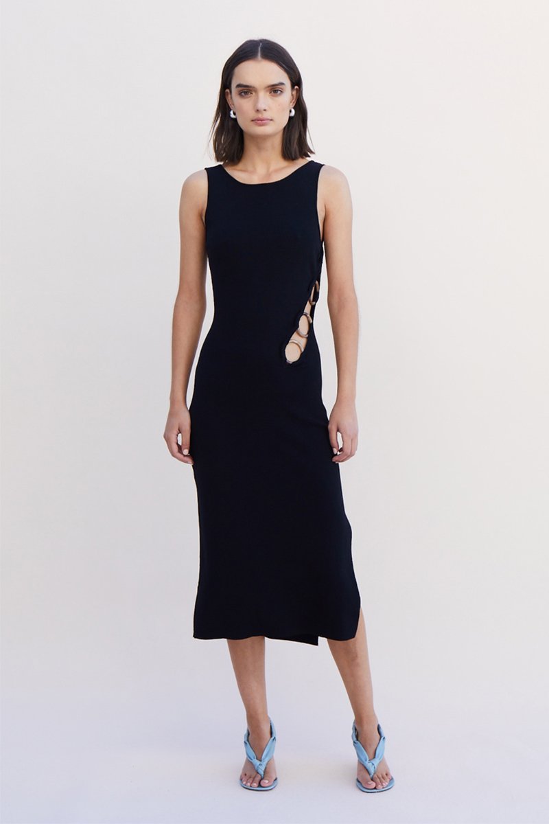 Elysian Collective Suboo Dylan Ring Side Knit Midi Dress Black 