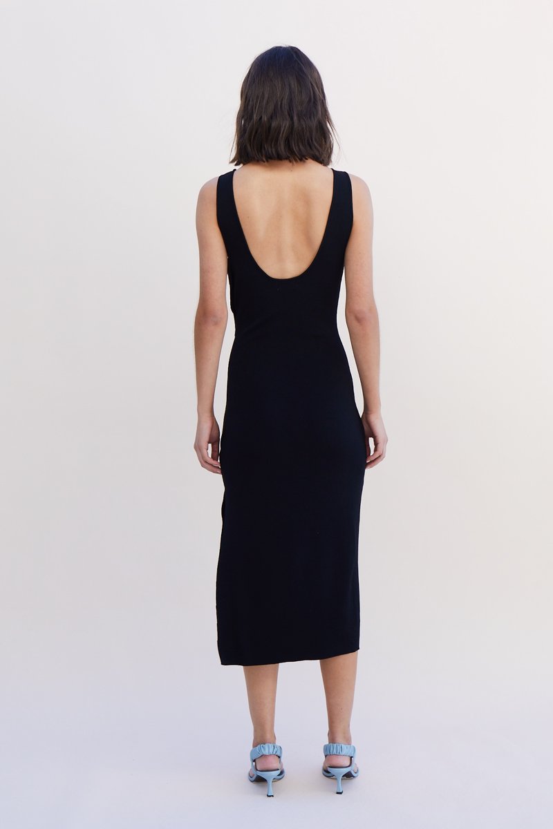 SUBOO - Dylan Ring Side Knit Midi Dress (Black)