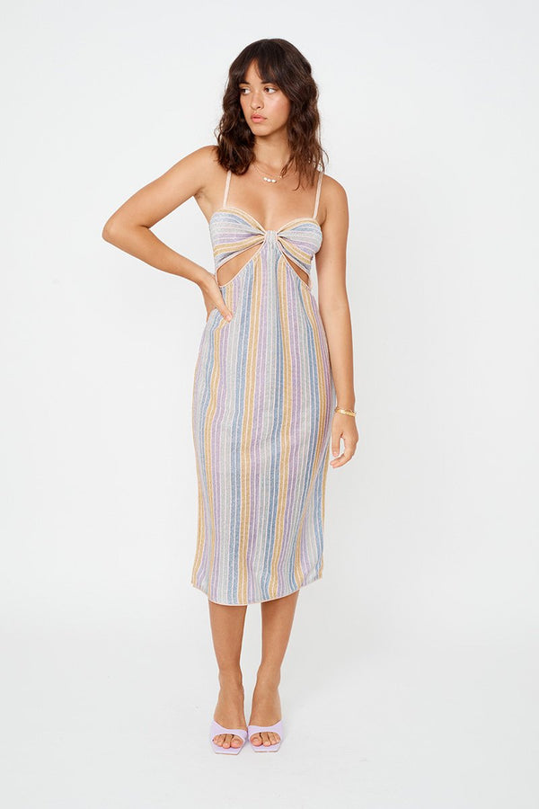 Elysian Collective Suboo Elise Cut Out Dress Lilac Stripe Metallic