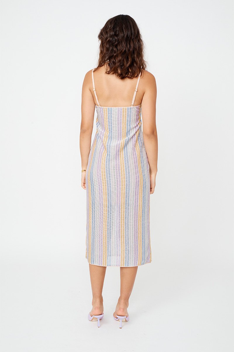 Elysian Collective Suboo Elise Cut Out Dress Lilac Stripe Metallic