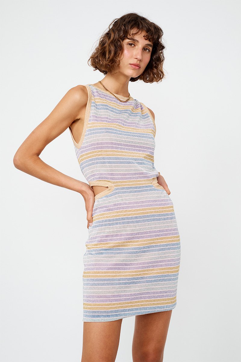 Elysian Collective Suboo Elise Mini Dress Lilac Stripe Metallic