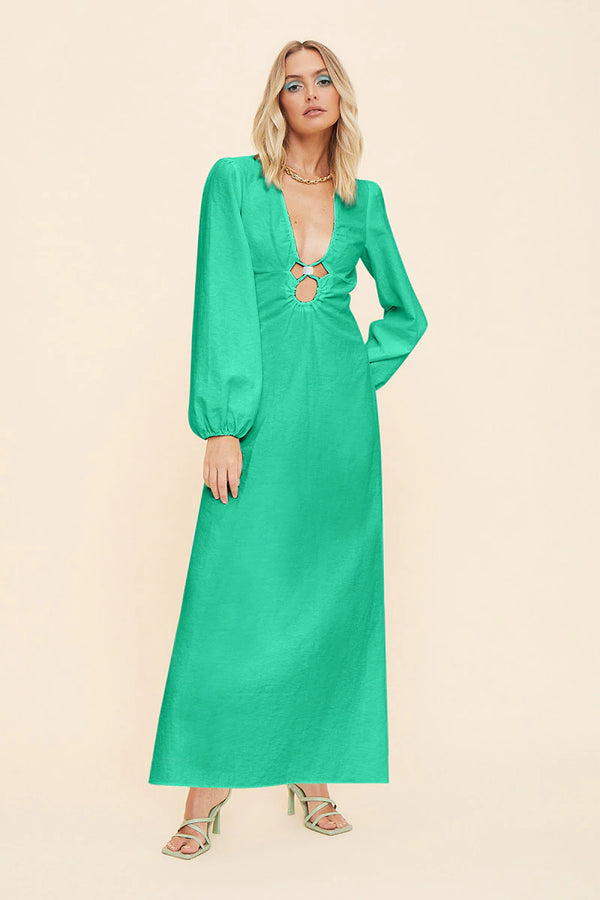Elysian Collective Suboo Elodie Long Sleeve Keyhole Front Maxi Dress Green