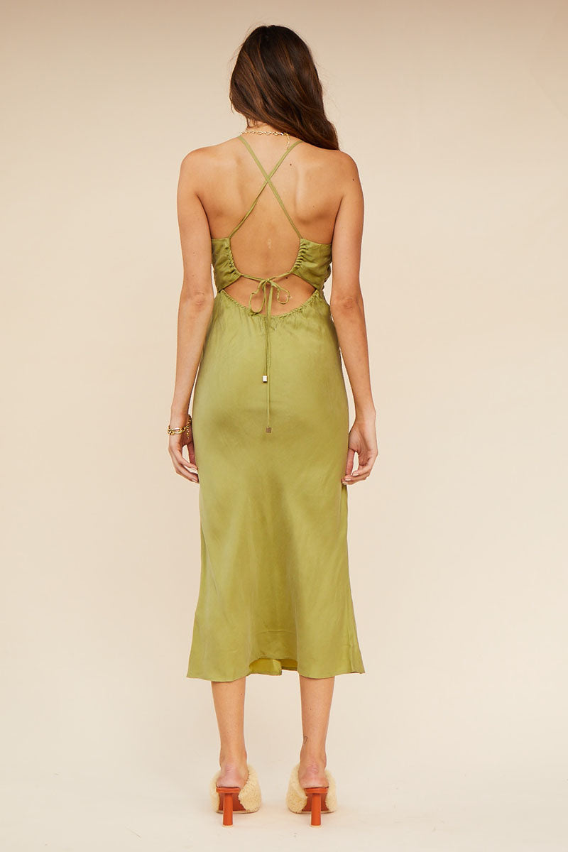 Elysian Collective Suboo Georgia Twist Front Slip Dress Moss