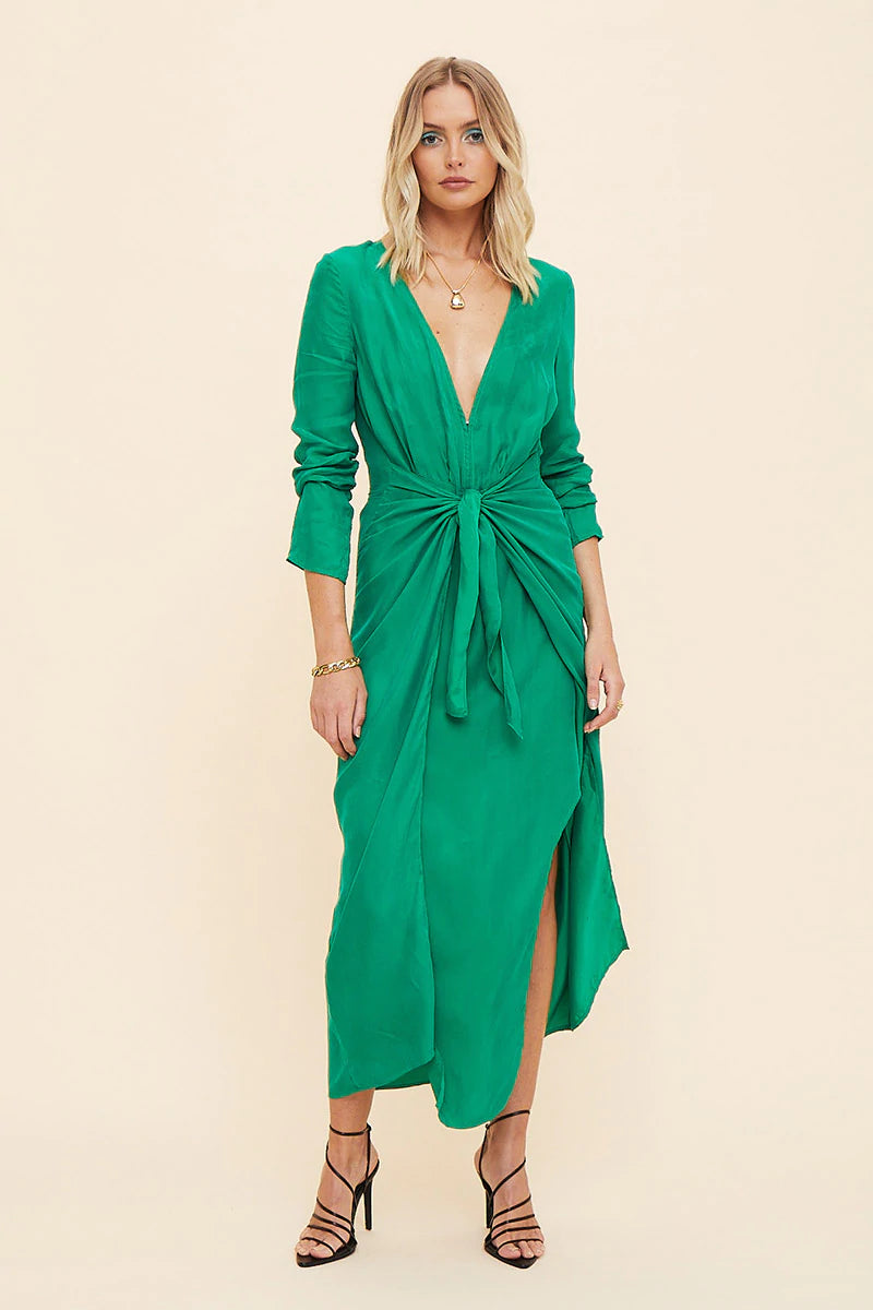 Elysian Collective Suboo Grace Low Front Wrap Midi Dress Green