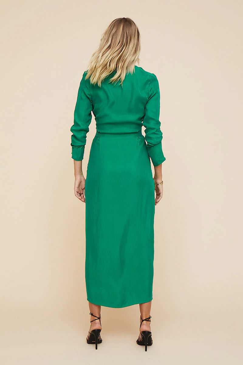 Elysian Collective Suboo Grace Low Front Wrap Midi Dress Green