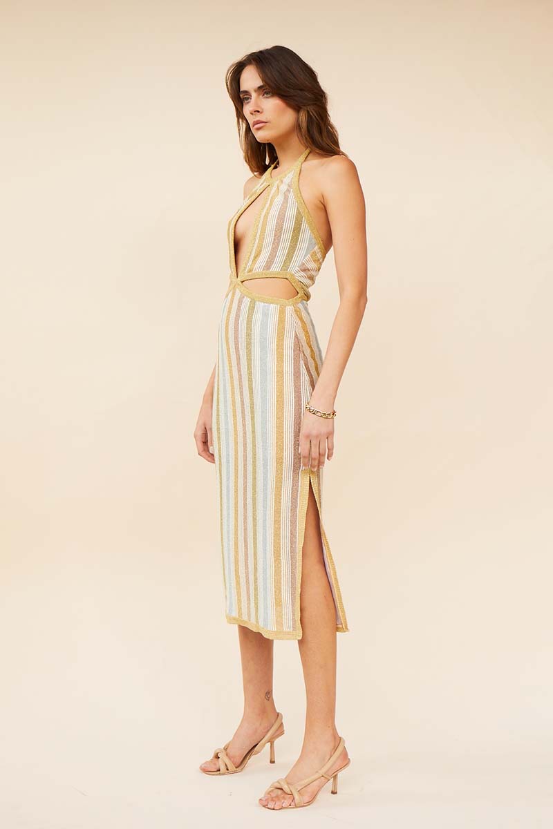 Elysian Collective Suboo Luella Halter Cut Out Midi Dress Luella Stripe