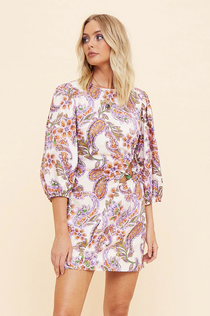 Elysian Collective Suboo Sienna Mini Dress With Waist Detail White Paisley