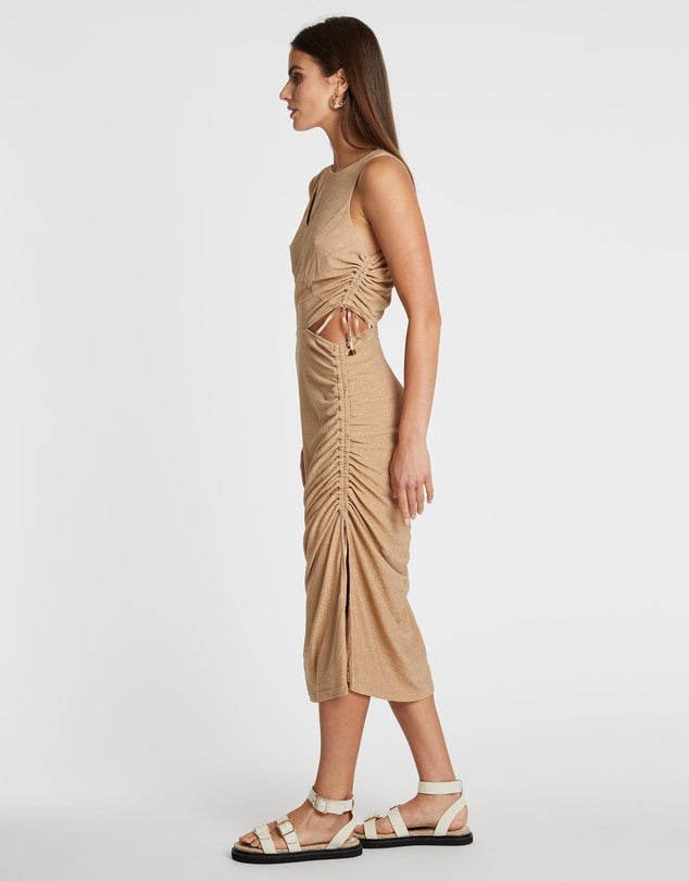 Elysian Collective Suboo The Liz Rouched Midi Tank Dress Gold