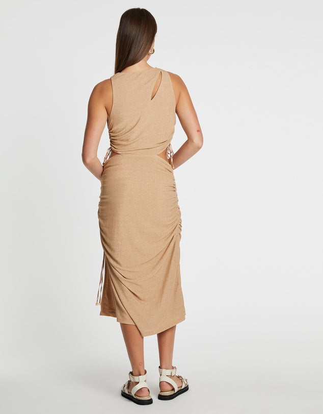 Elysian Collective Suboo The Liz Rouched Midi Tank Dress Gold