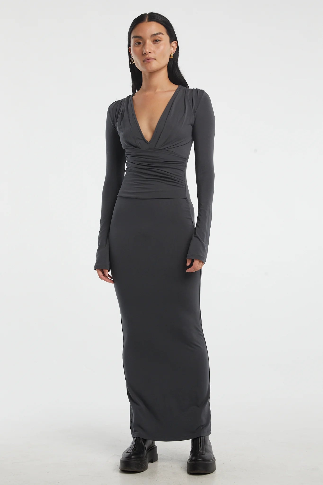 Elysian Collective The Line By K Calli Dress Dark Grey