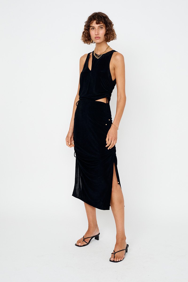 Elysian Collective The Liz Rouched Midi Tank Dress Black 