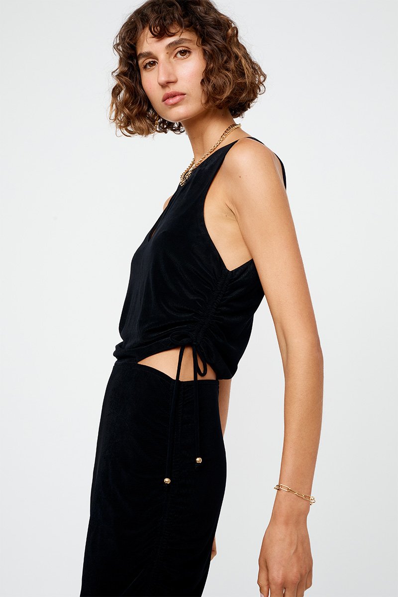 Elysian Collective The Liz Rouched Midi Tank Dress Black 