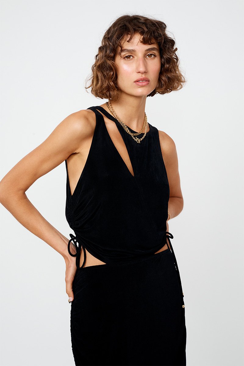 Elysian Collective The Liz Rouched Midi Tank Dress Black 