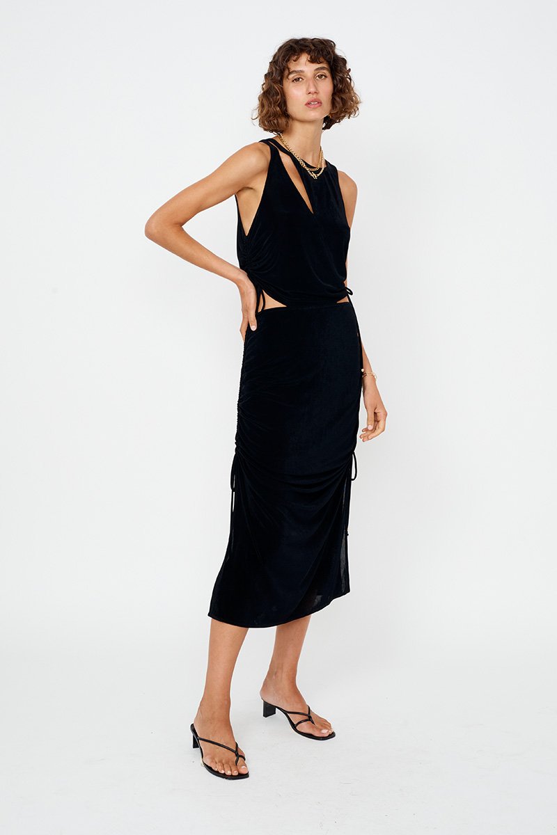 Elysian Collective The Liz Rouched Midi Tank Dress Black 