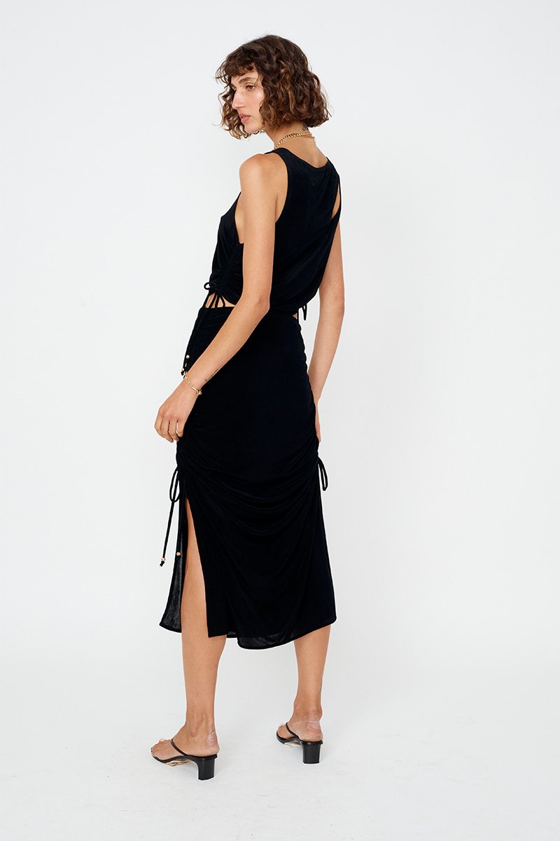 Elysian Collective The Liz Rouched Midi Tank Dress Black 