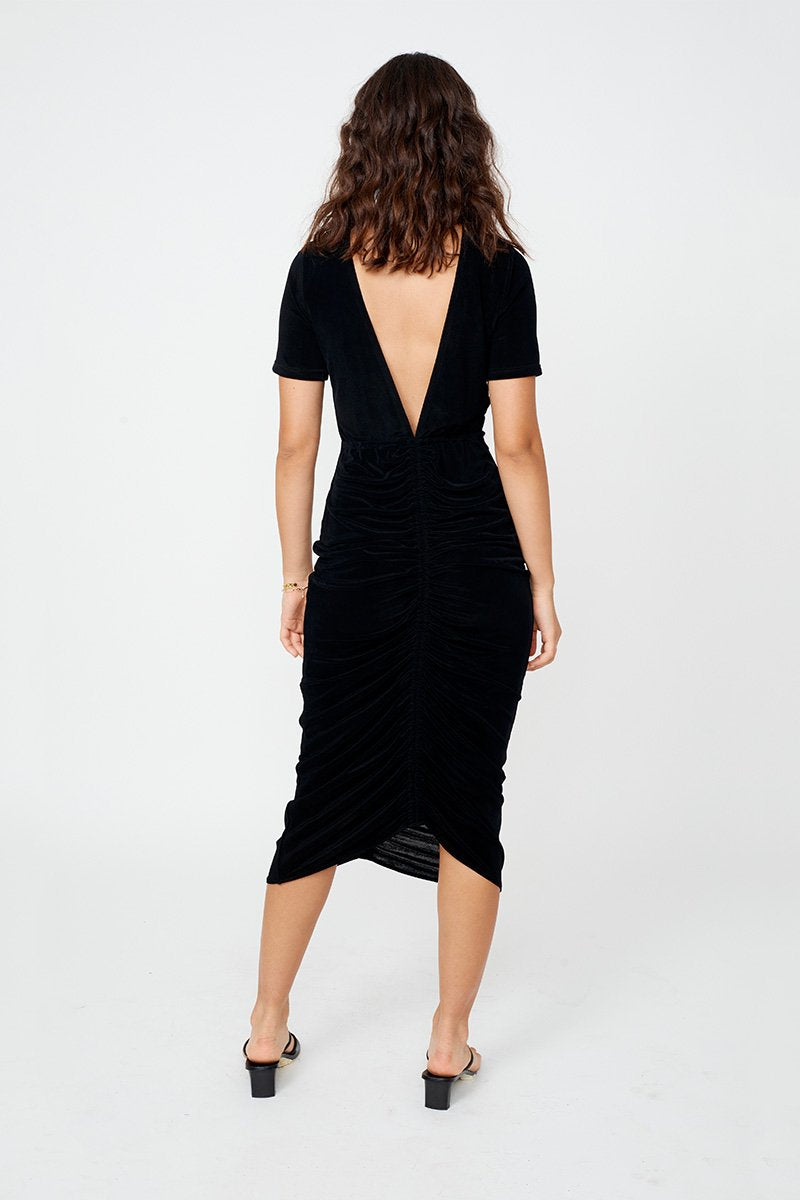 Elysian Collective The Liz Rouched Midi Tee Dress Black