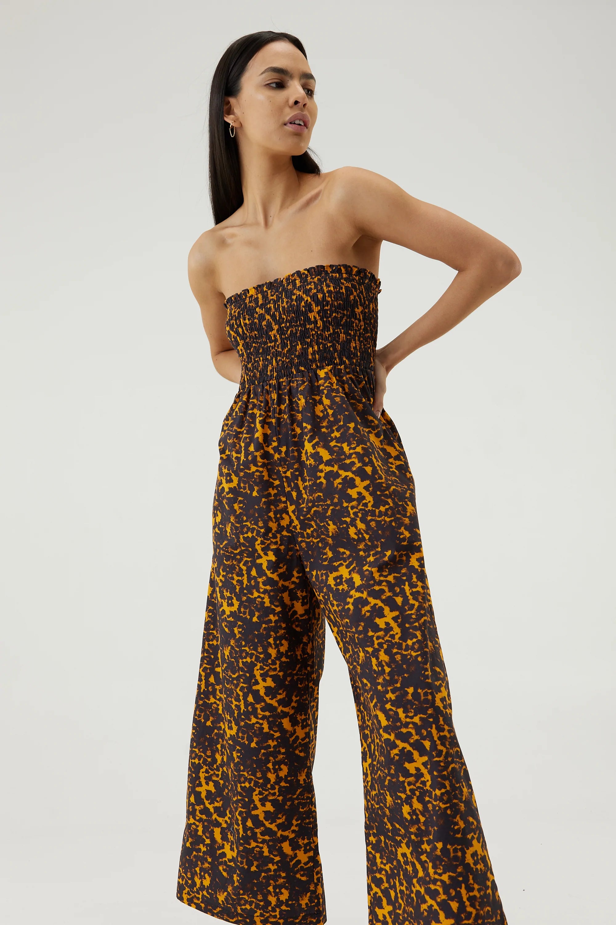 Elysian Collective Third Form Blur Out Shirred Jumpsuit Orange Blur