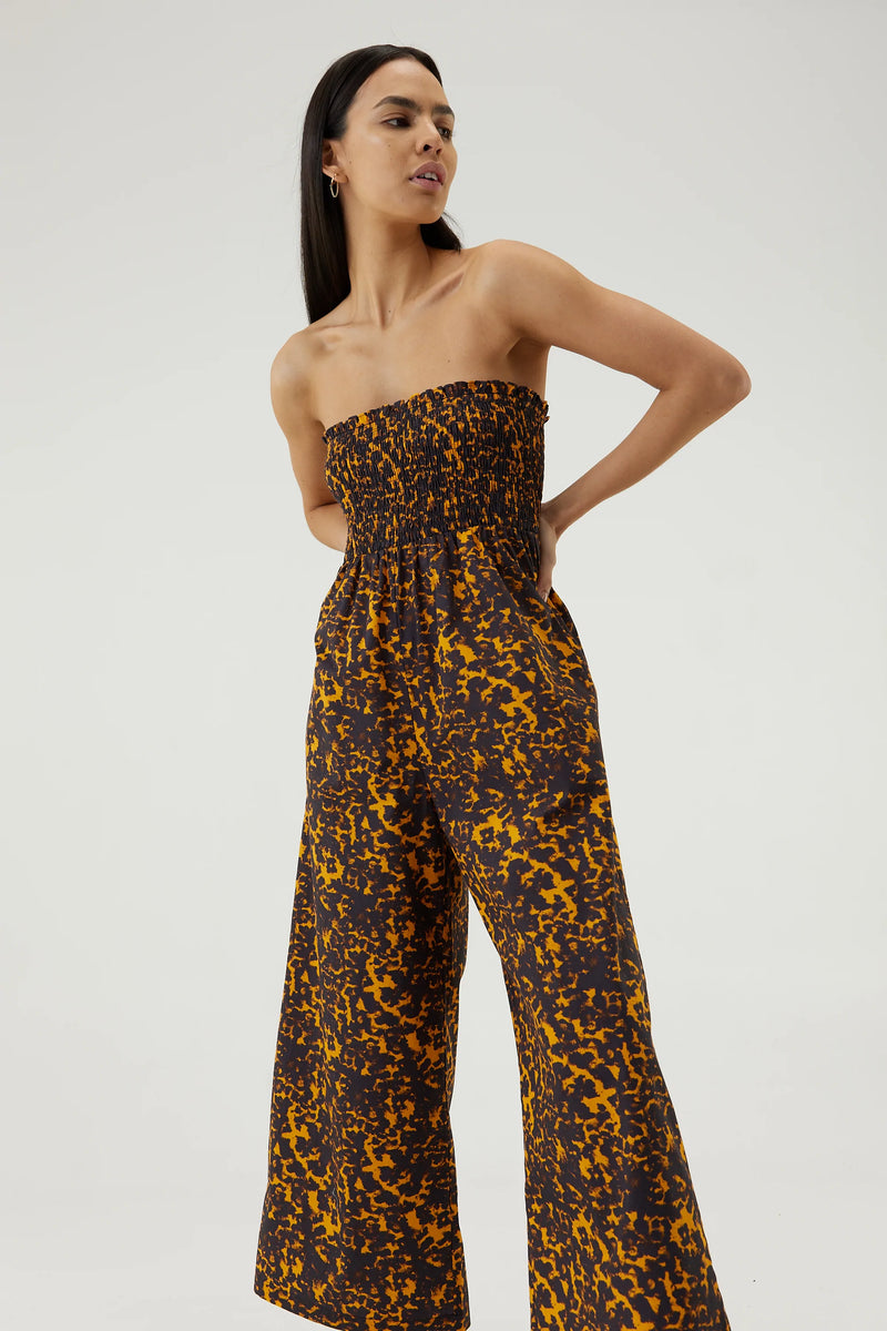 THIRD FORM Blur Out Shirred Strapless Jumpsuit Orange Blur FINAL S