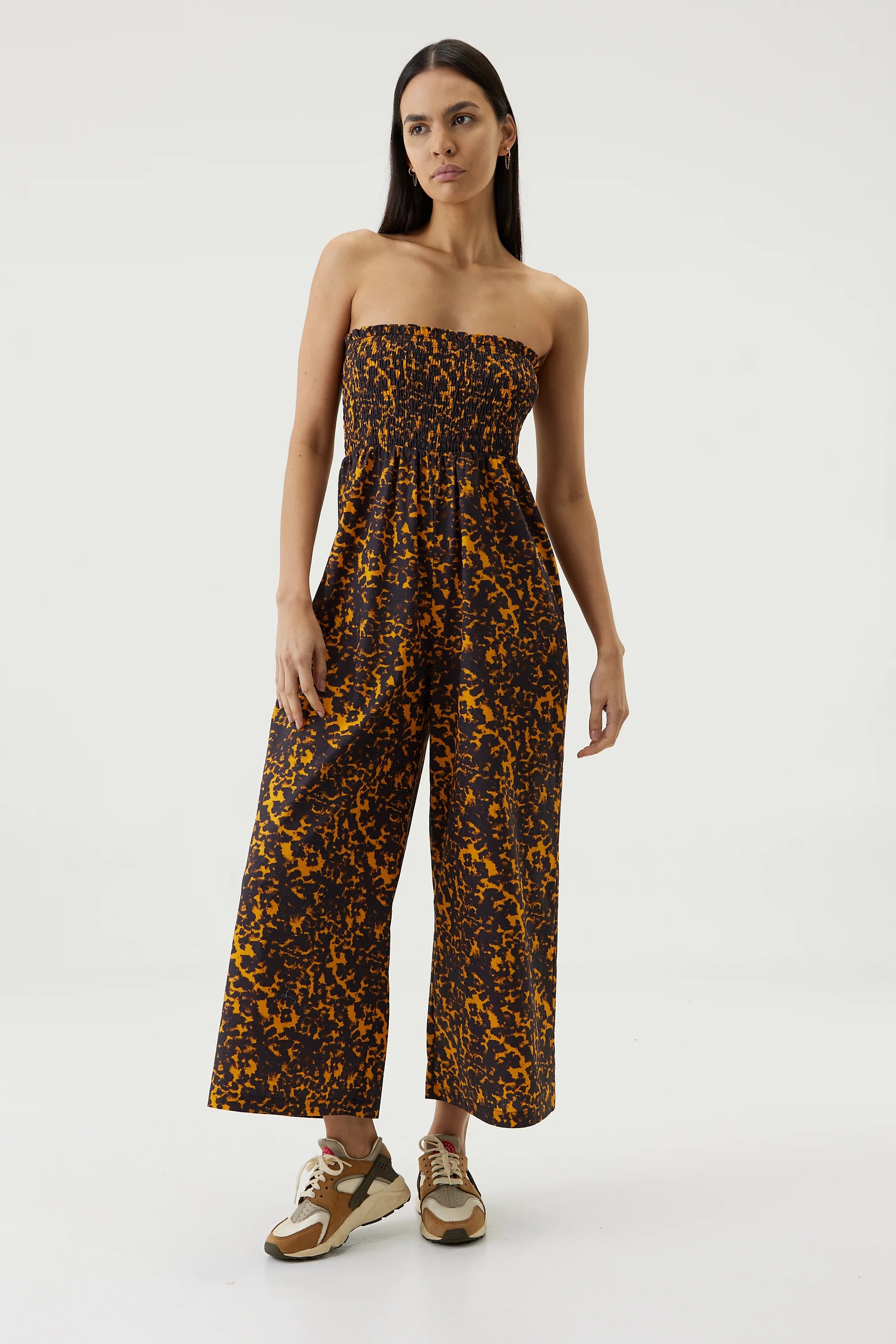 Elysian Collective Third Form Blur Out Shirred Jumpsuit Orange Blur