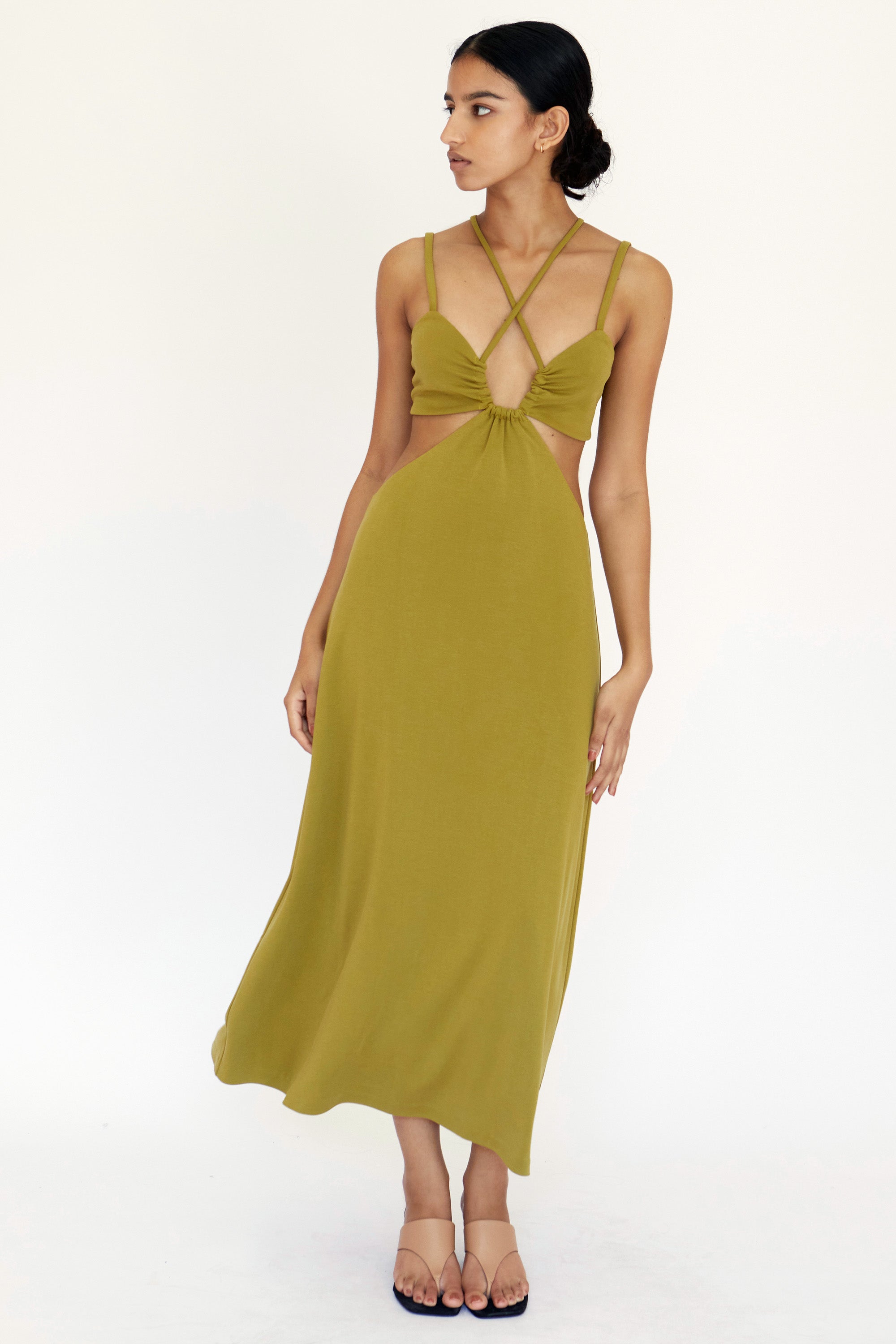 Elysian Collective Third Form Double Crossed Midi Dress Charteuse