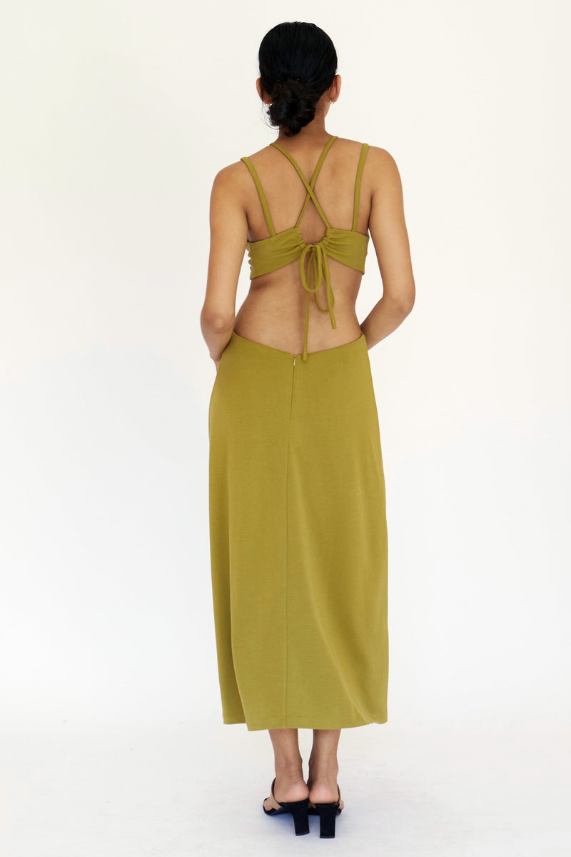 Elysian Collective Third Form Double Crossed Midi Dress Charteuse