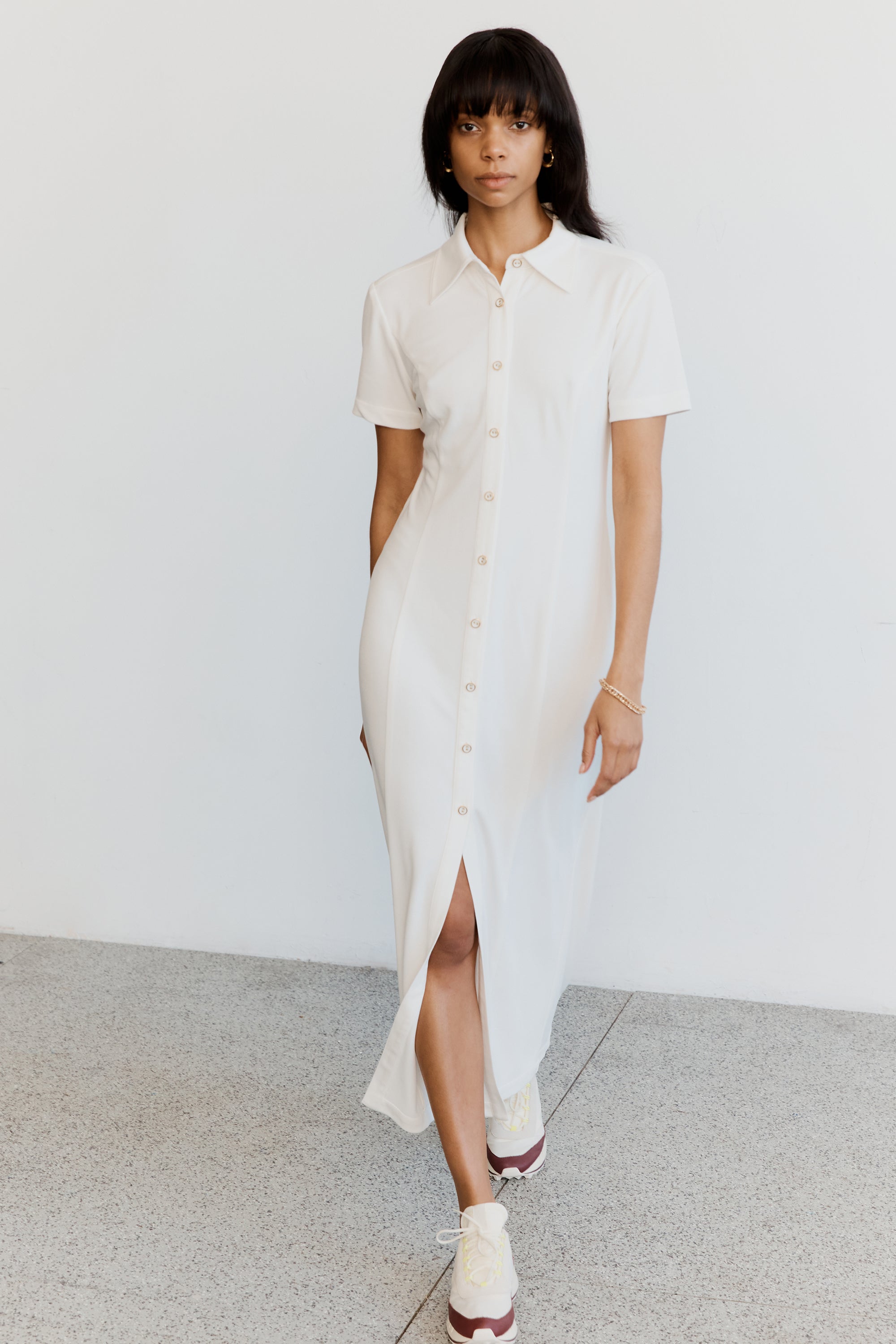 Elysian Collective Third Form Marble Midi Shirt Dress Off White