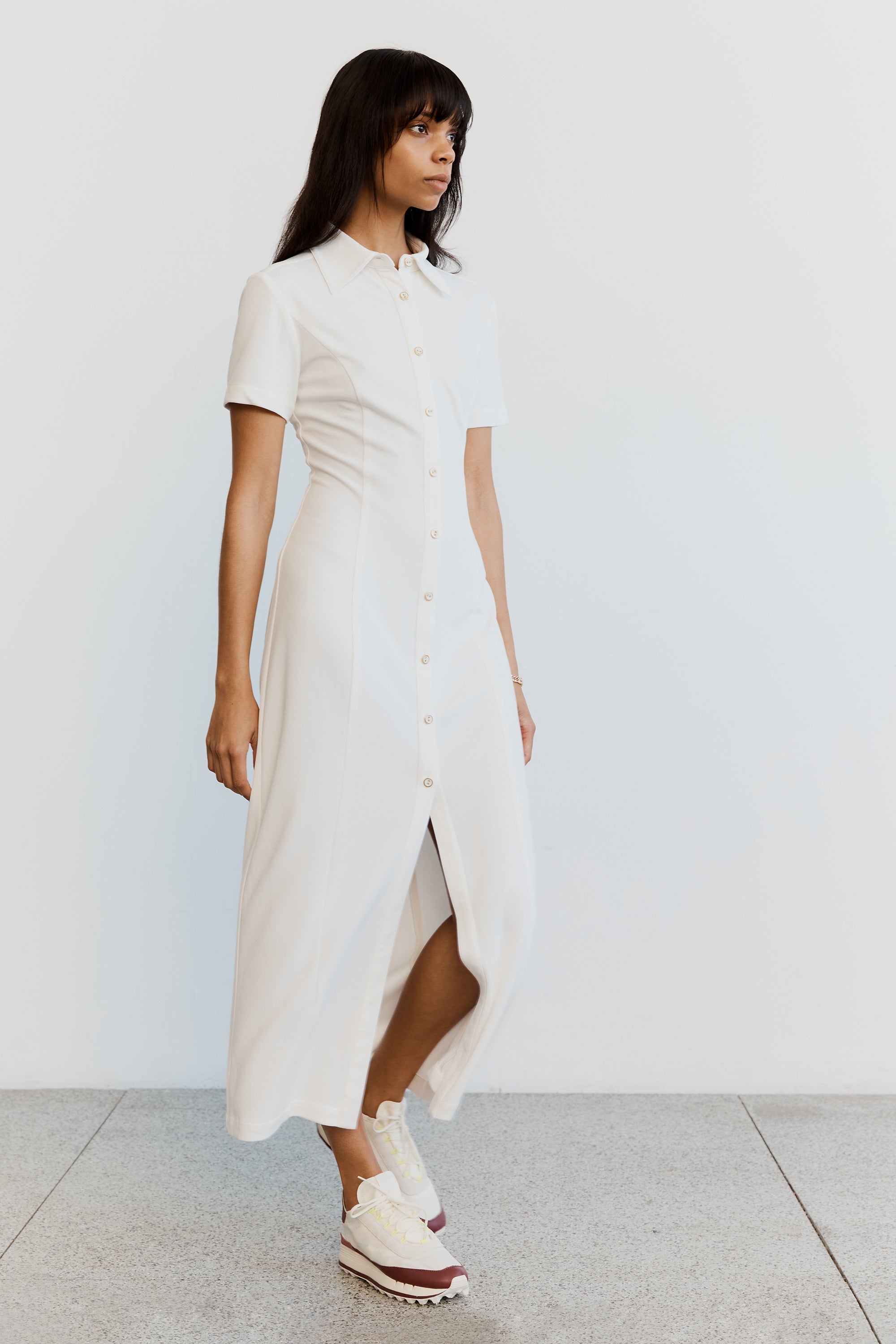 Elysian Collective Third Form Marble Midi Shirt Dress Off White