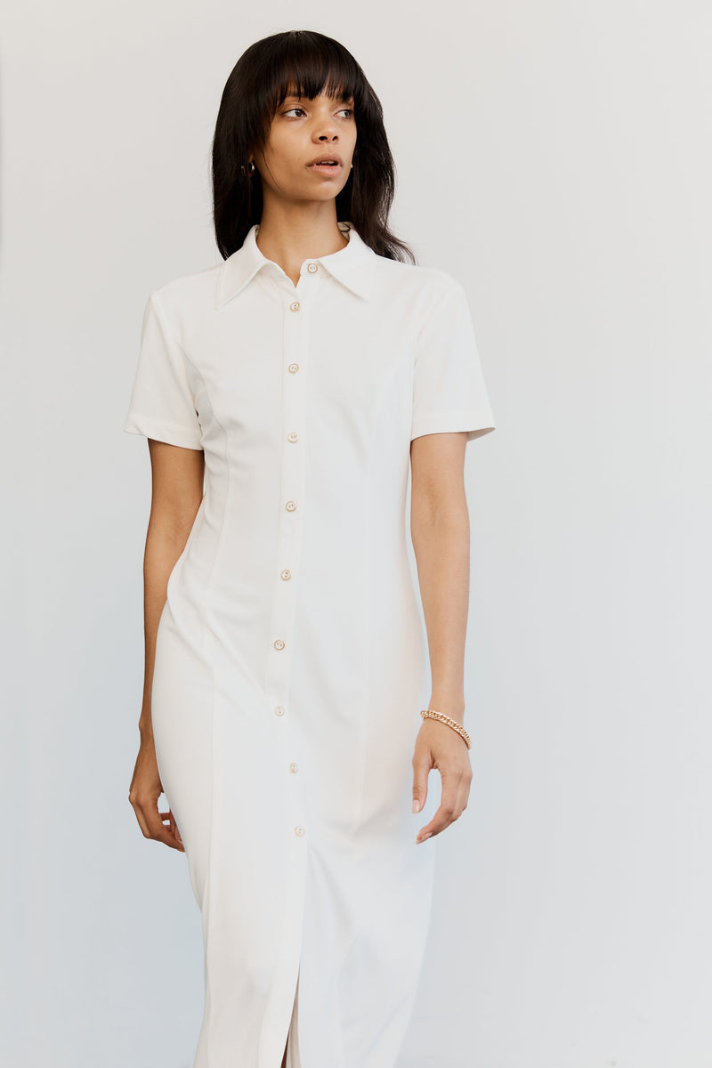 Elysian Collective Third Form Marble Midi Shirt Dress Off White
