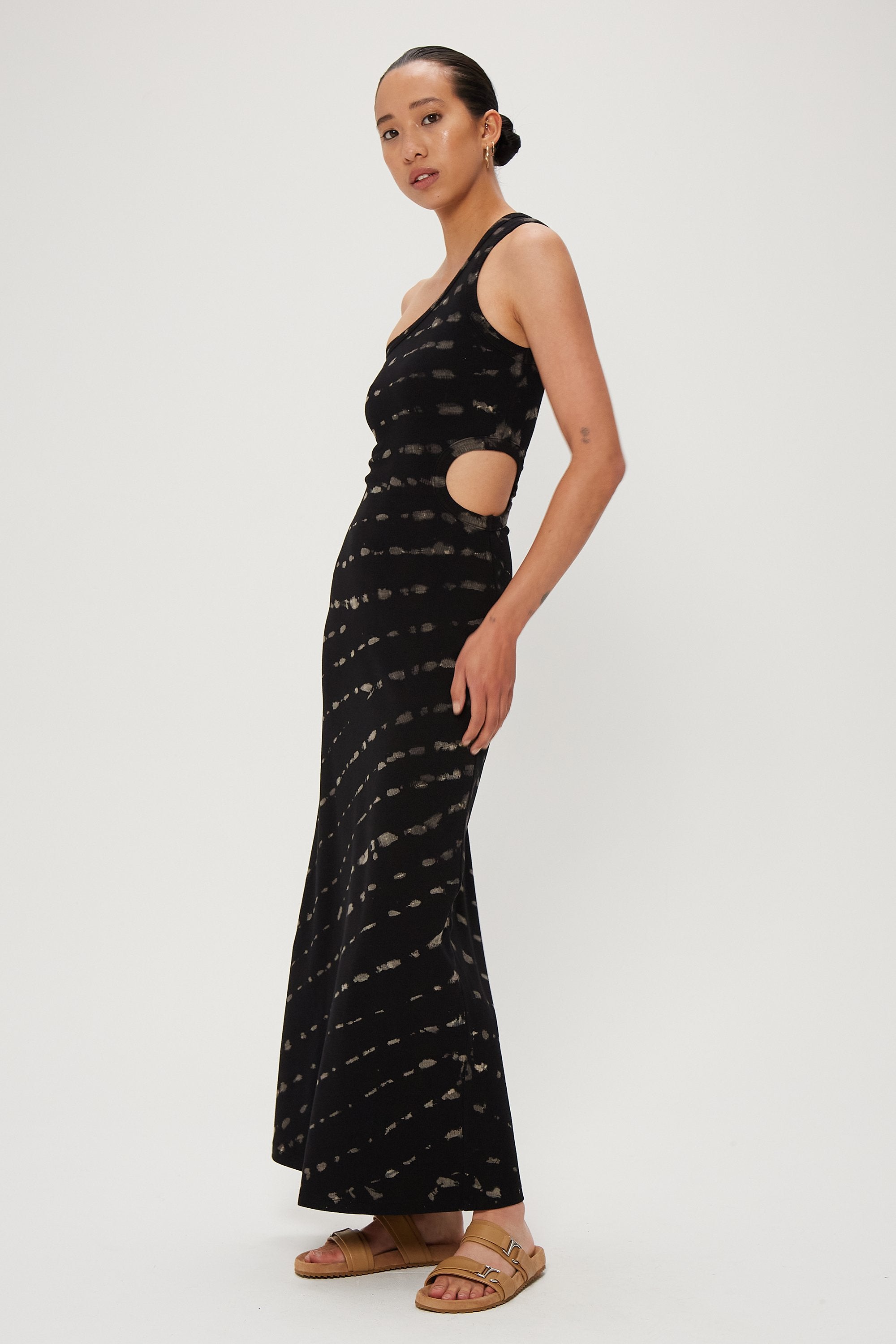 Elysian Collective Third Form Ring Out One Shoulder Maxi Black Hand Tie Dye