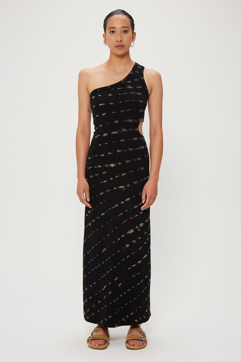 Elysian Collective Third Form Ring Out One Shoulder Maxi Black Hand Tie Dye