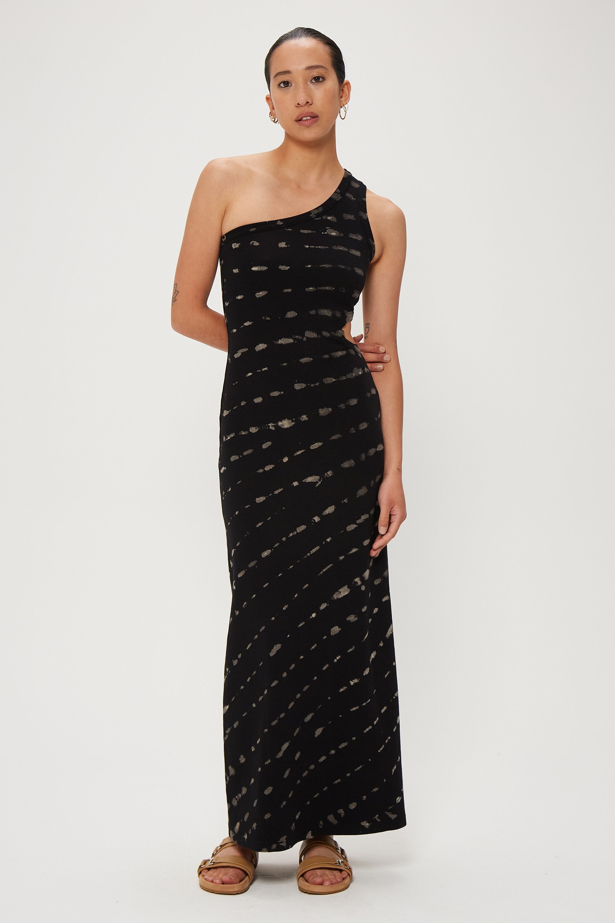 Elysian Collective Third Form Ring Out One Shoulder Maxi Black Hand Tie Dye