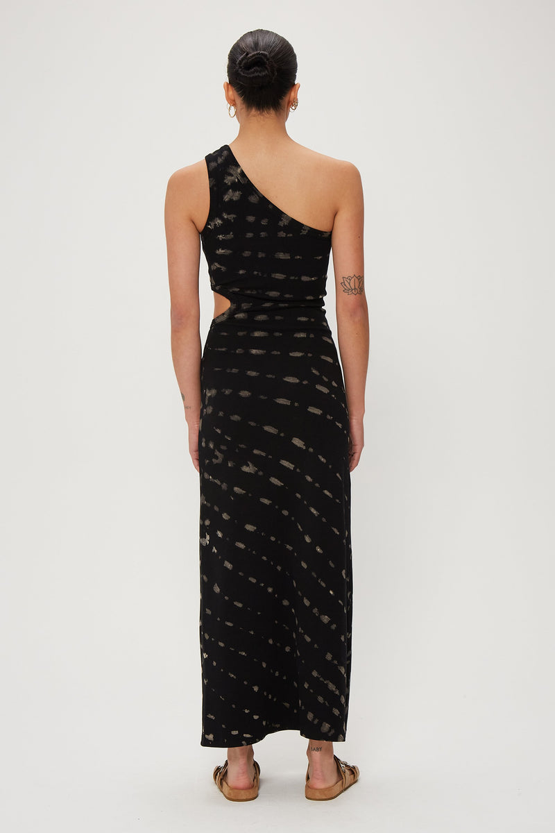 Elysian Collective Third Form Ring Out One Shoulder Maxi Black Hand Tie Dye
