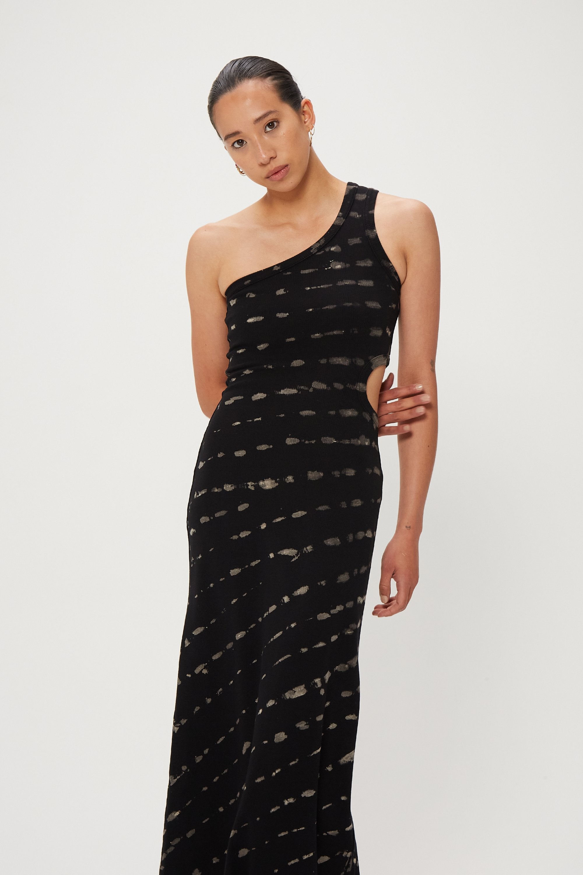 Elysian Collective Third Form Ring Out One Shoulder Maxi Black Hand Tie Dye