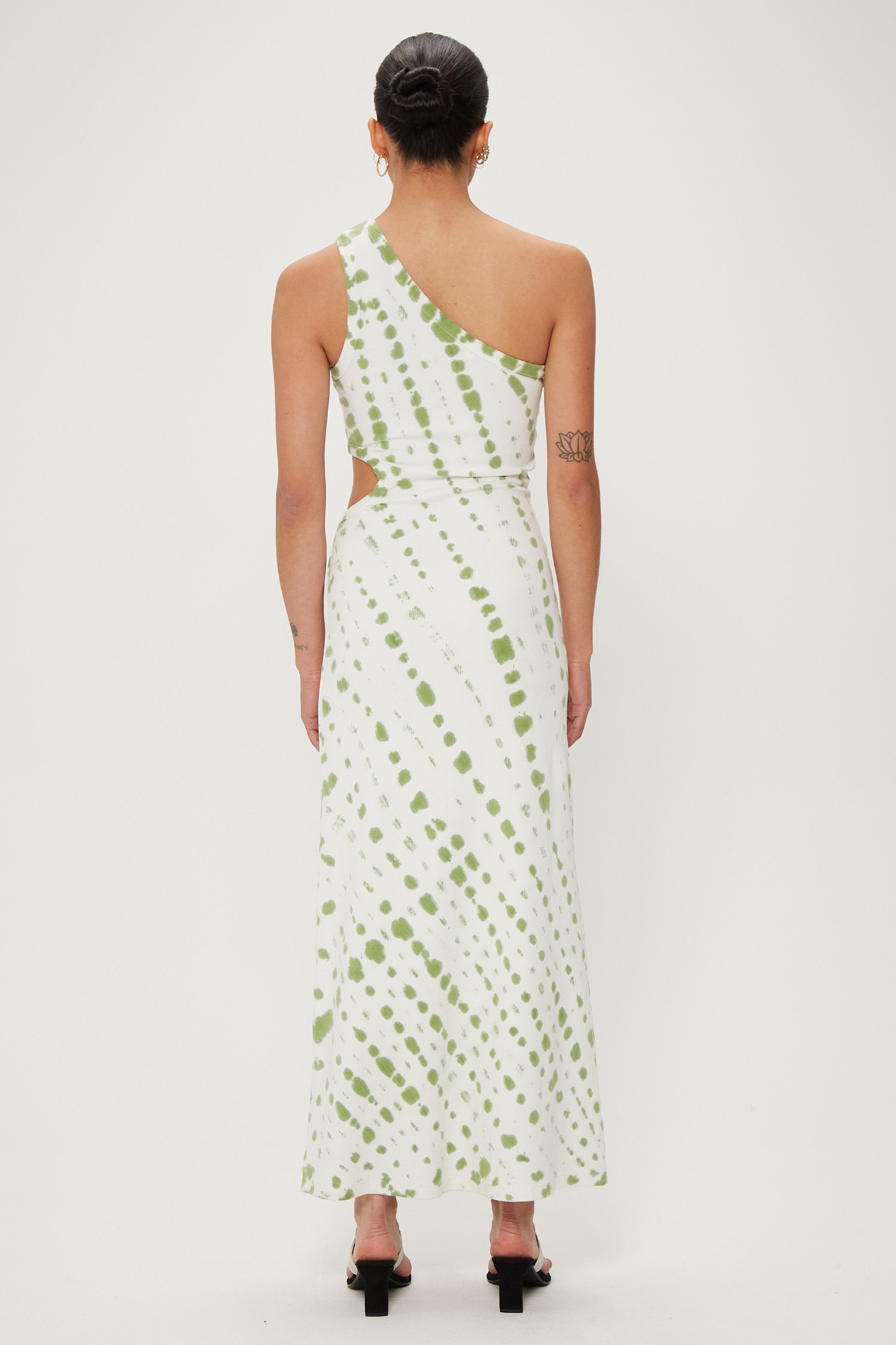 Elysian Collective Third Form Ring Out One Shoulder Maxi Dress Olive Hand Tie Dye