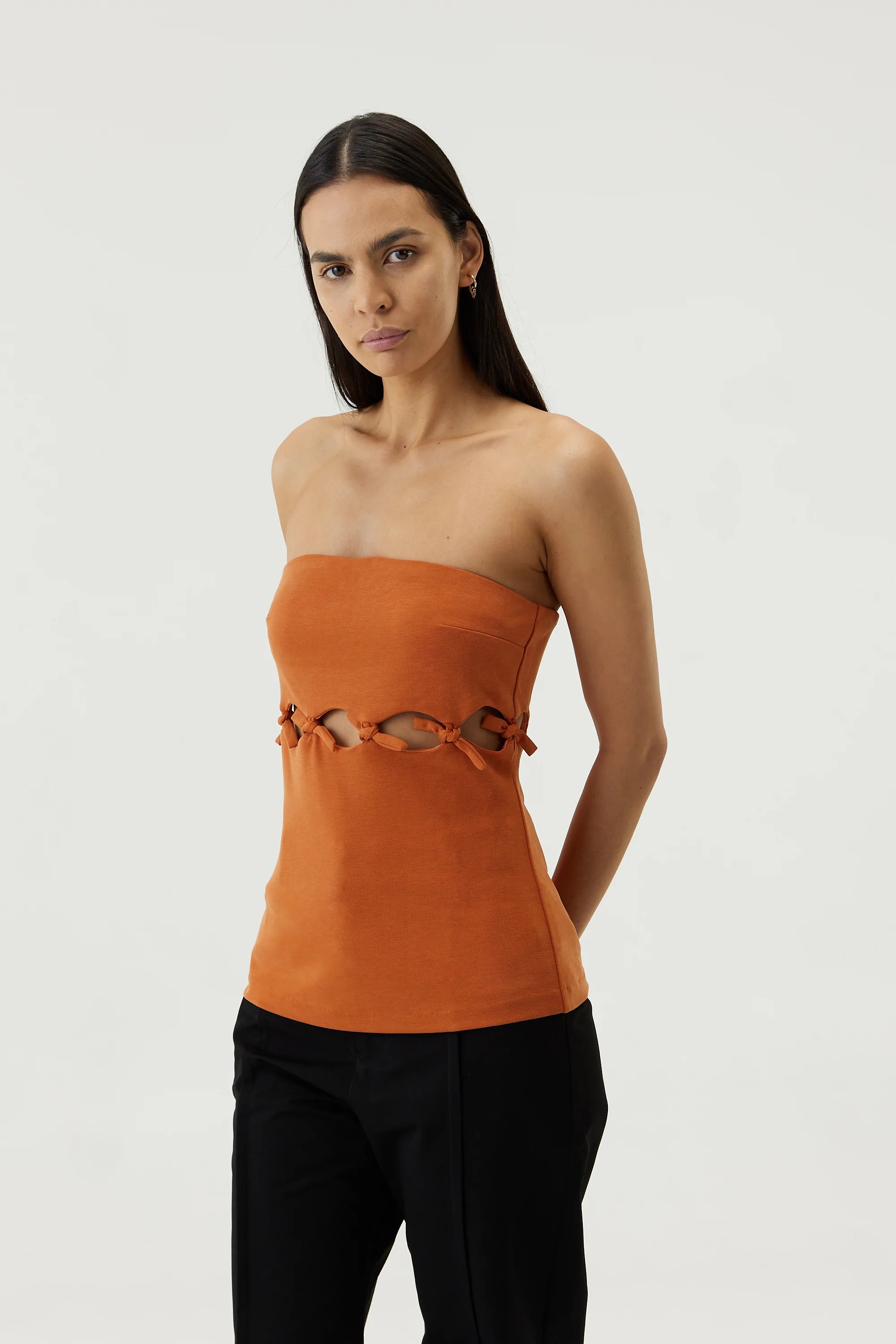 Elysian Collective Third Form Tie Down Strapless Top Burnt Orange