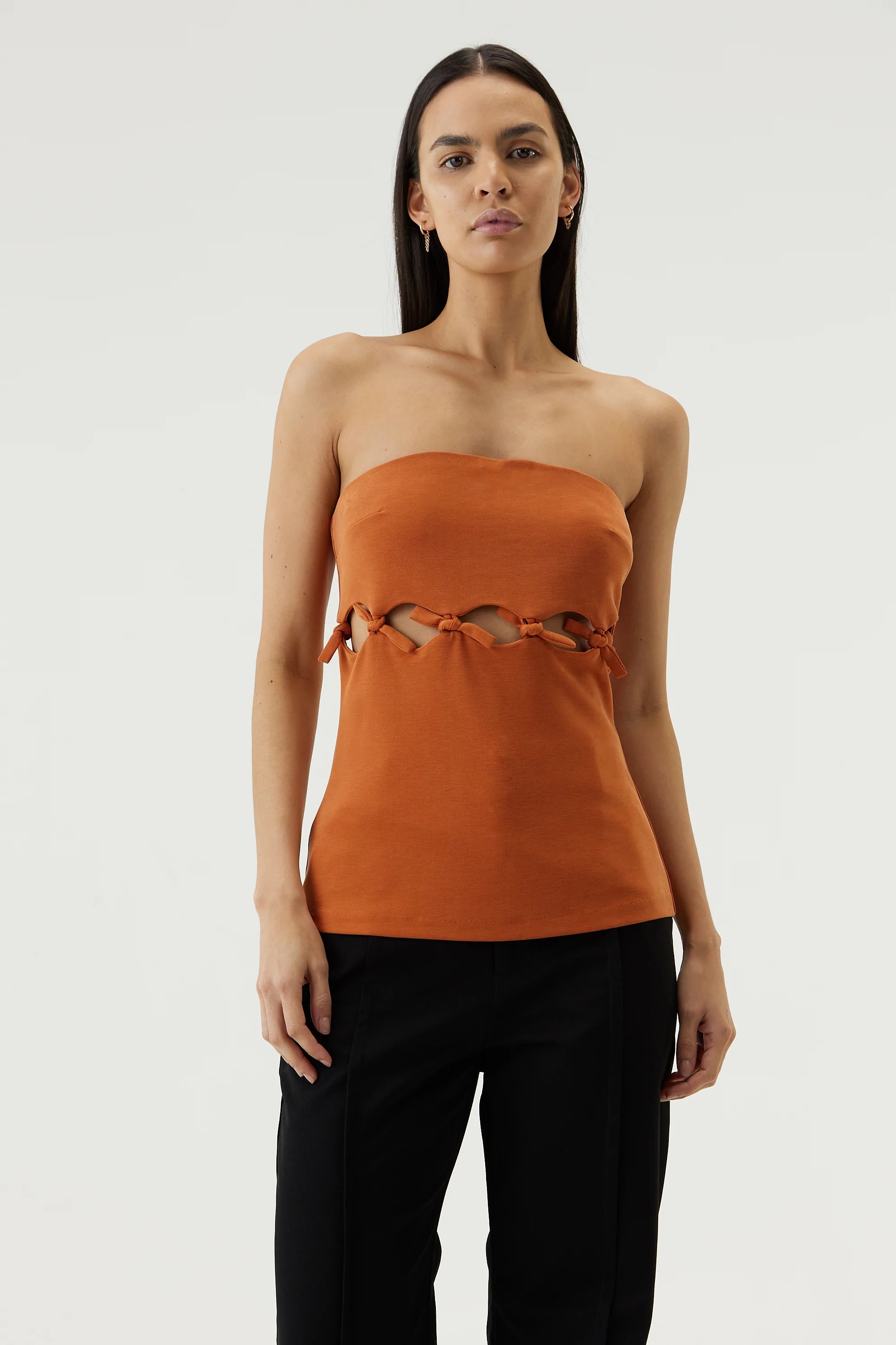 Elysian Collective Third Form Tie Down Strapless Top Burnt Orange