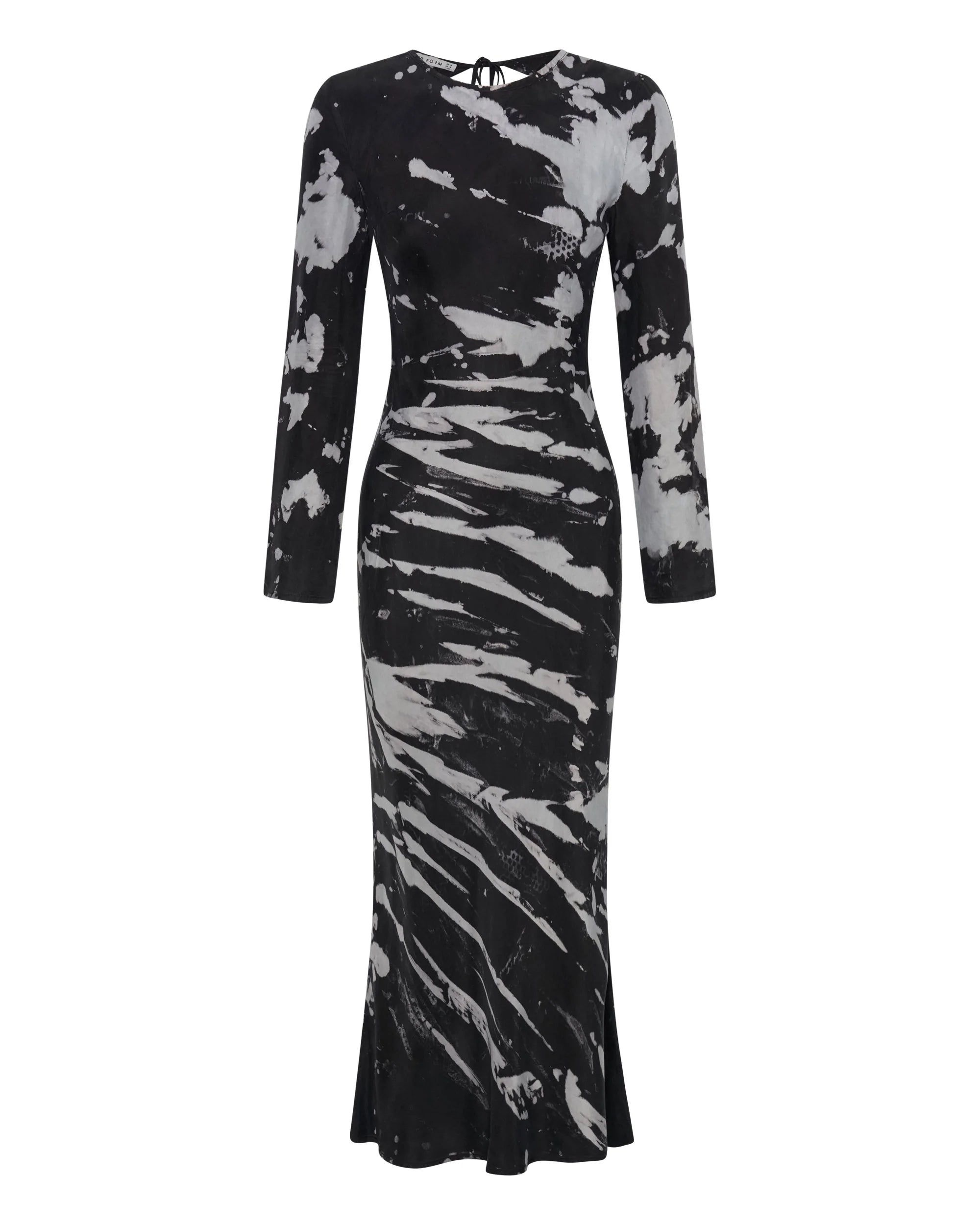 Elysian Collective Third Form Twist Through Bias Tie Back Midi Dress Black Tie Dye