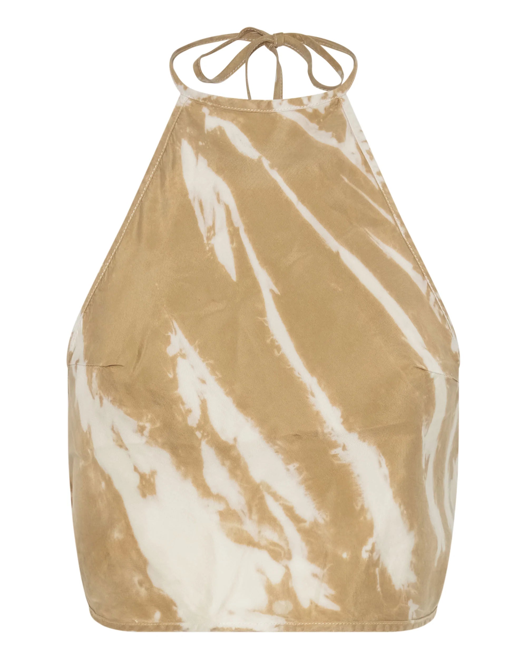 Elysian Collective Third Form Twist Through Bias Halter Top Tan Tie Dye