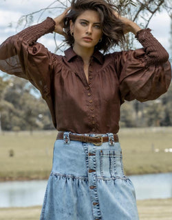 Ministry Of Style - Wrangler Shirred Blouse Coco De Mer   FINAL SALE